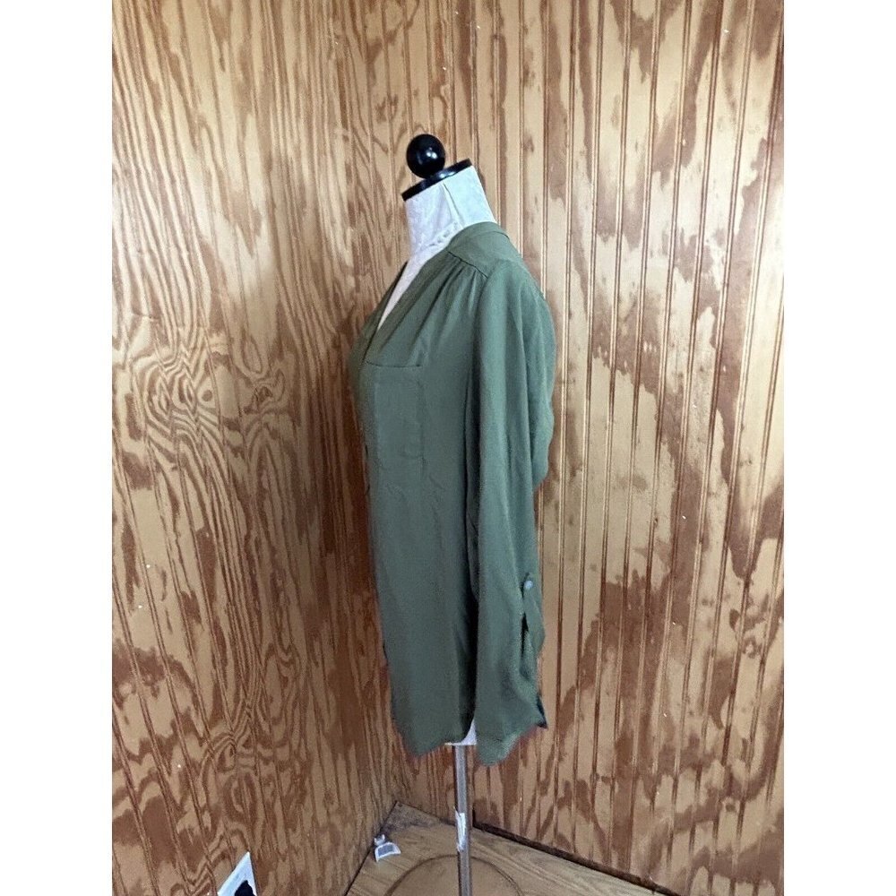 ModCloth Blouse Pullover V-Neck Solid Green Long … - image 4